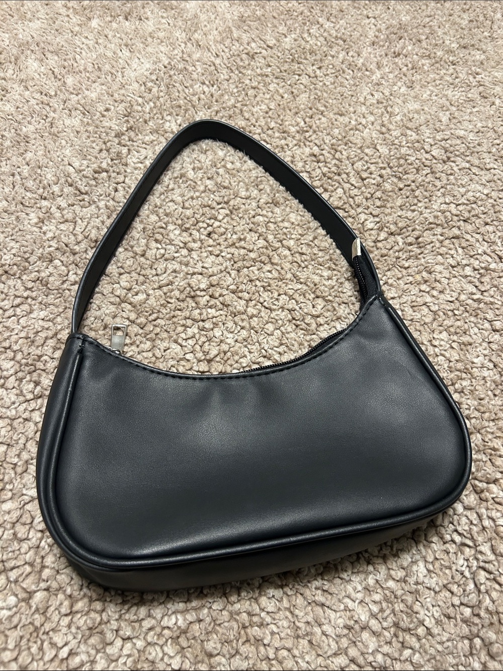 Black Minimalist Leather Shoulder Bag